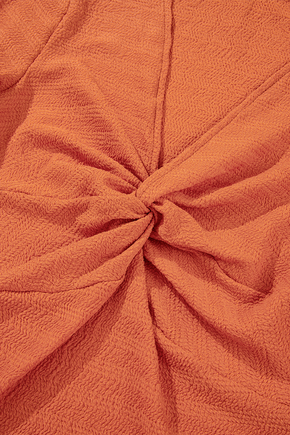 Orange Textured Twist Front V Neck Long Sleeve Slim Solid Color Top