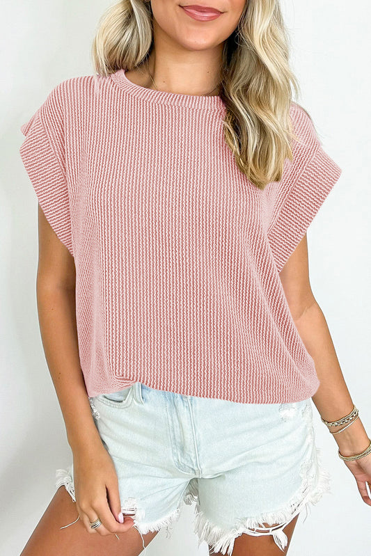 Sepia Rose Twisted Rib Wide Sleeve Crew Neck T Shirt