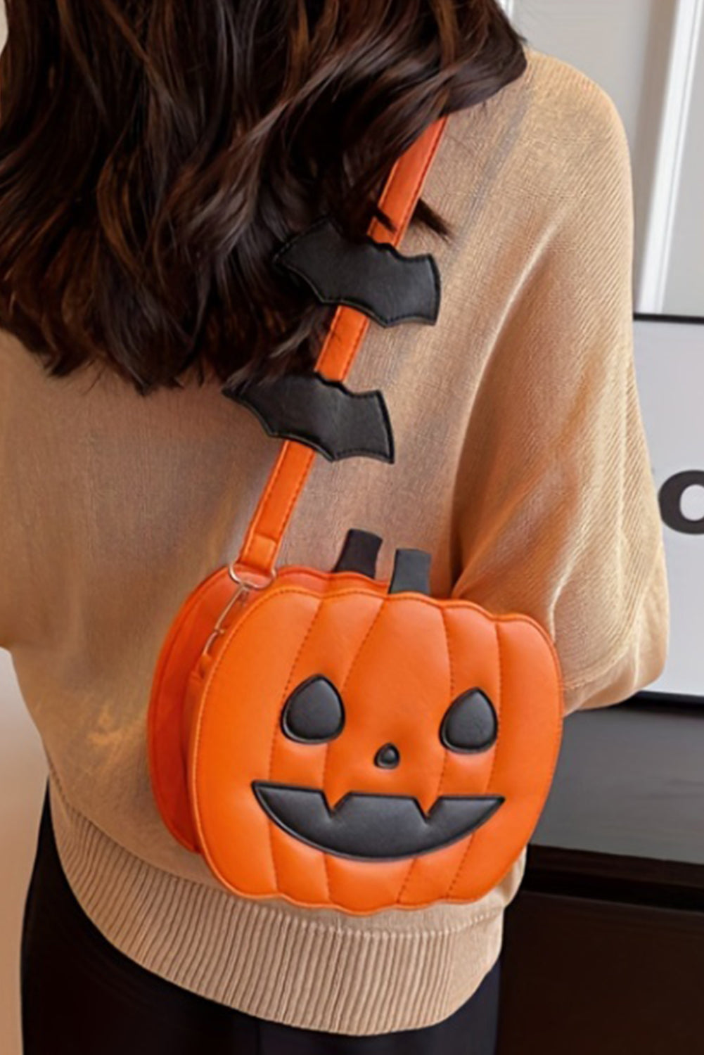 Carrot Devilish Halloween Pumpkin PU Leather Stitched Shoulder Bag