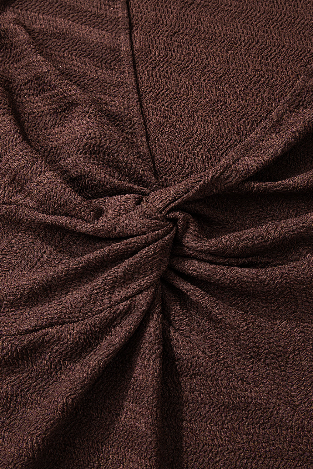 Coffee Textured Twist Front V Neck Long Sleeve Slim Solid Color Top
