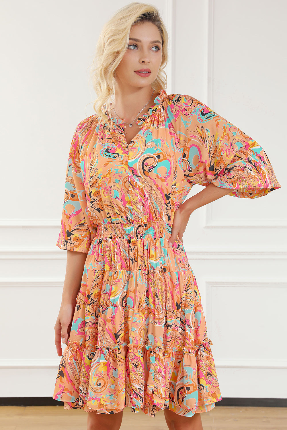 Multicolour Paisley Print Frilled Mini Dress