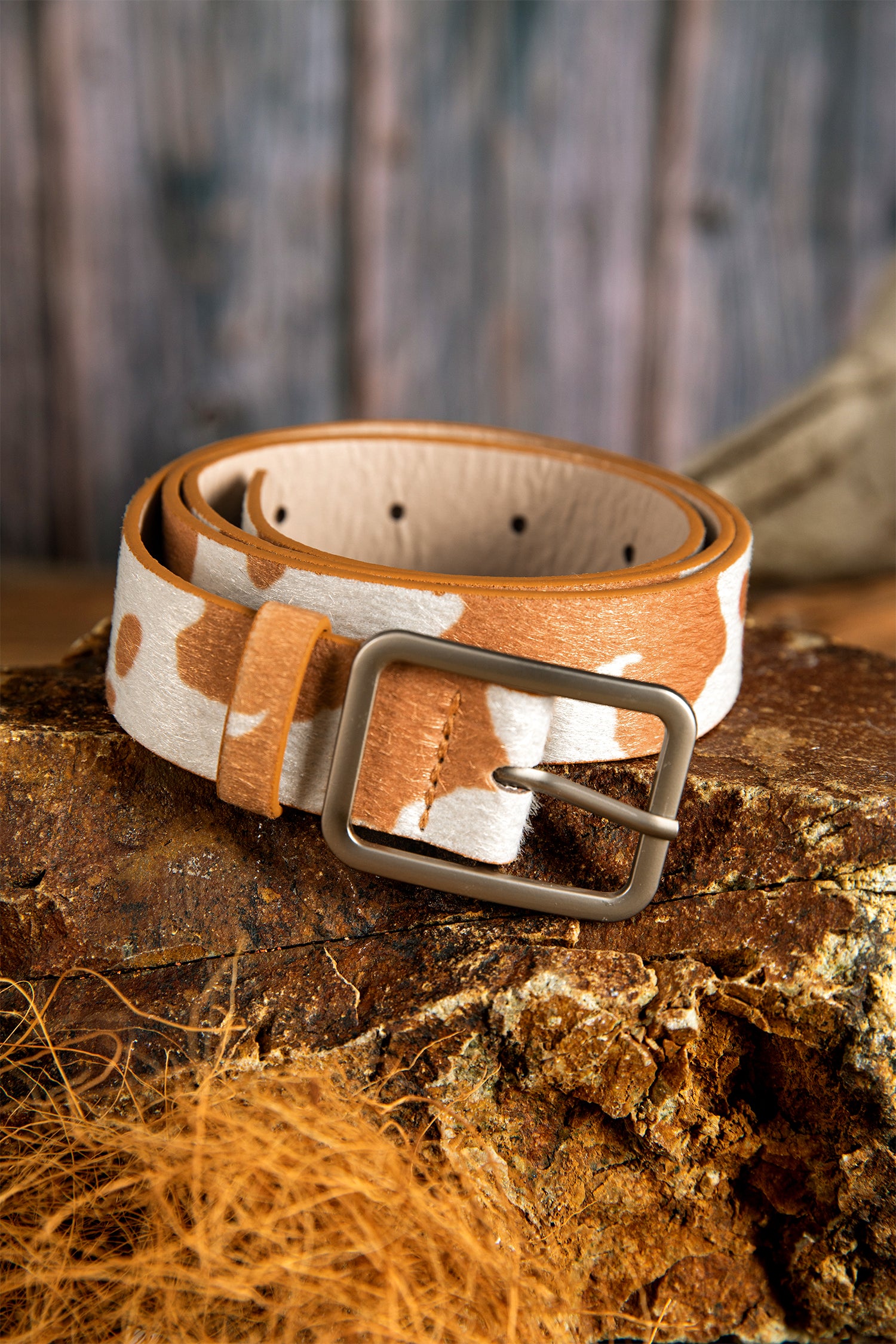 Jurassic Gold Animal Print Calf Hair PU Leather Belt