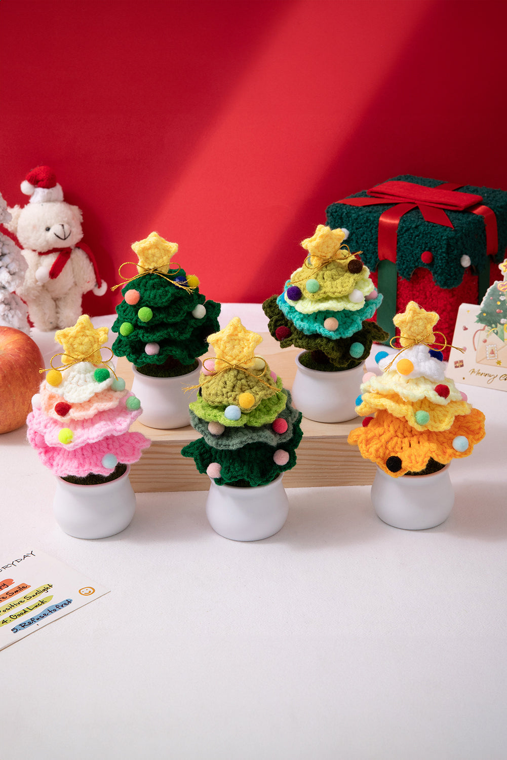 Light Green Crochet Christmas Tree with Pot Cute Home Decoration