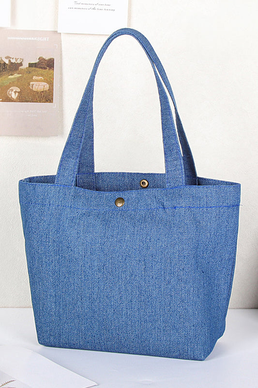 Sky Blue Vintage Denim Snap Button Tote Bag