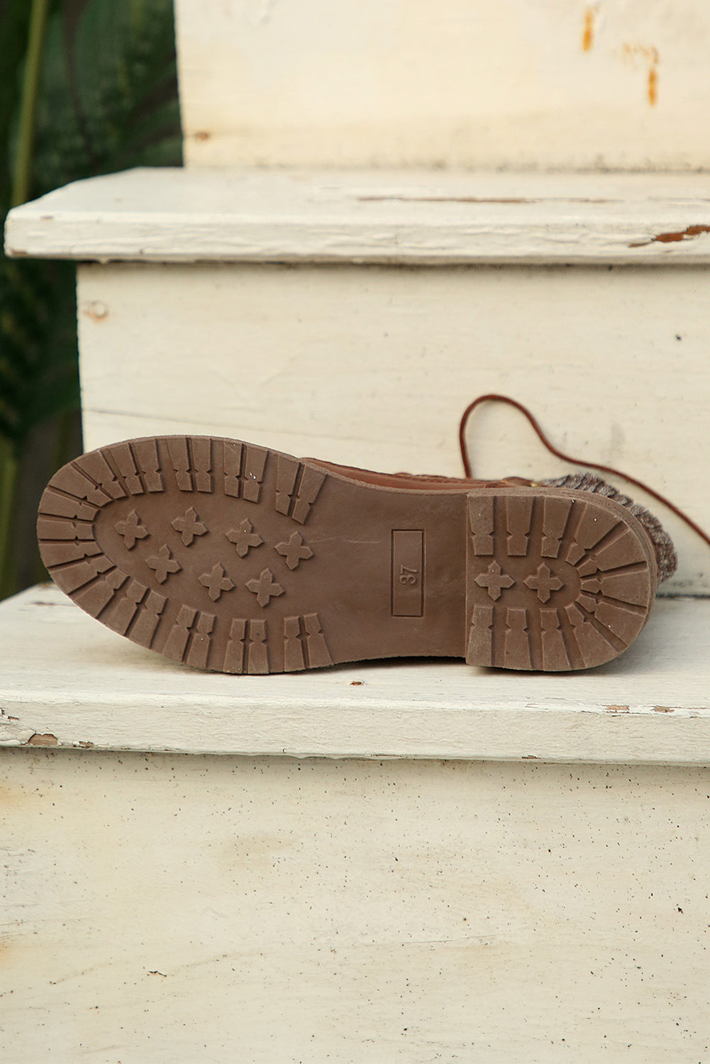 Coffee Faux Leather Mix Texture Patchwork Side Zip Lace-up Boots