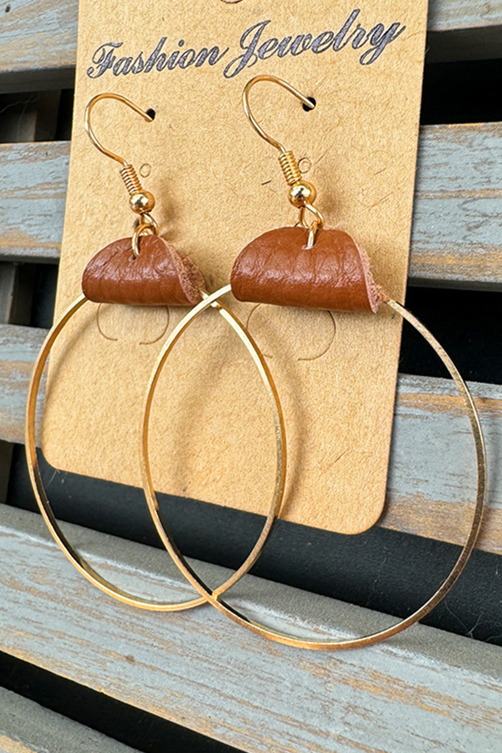 Chestnut PU Leather Hoop Earrings