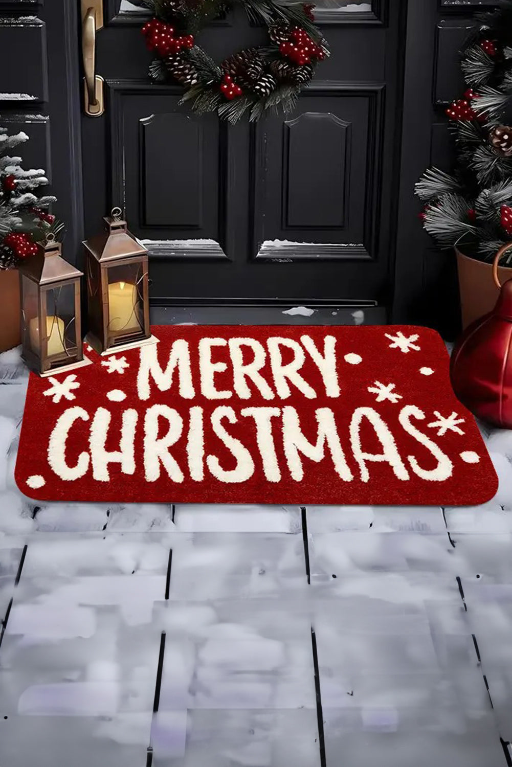 Fiery Red 40*60cm Merry Christmas Print Absorbent Microfiber Entrance Mat