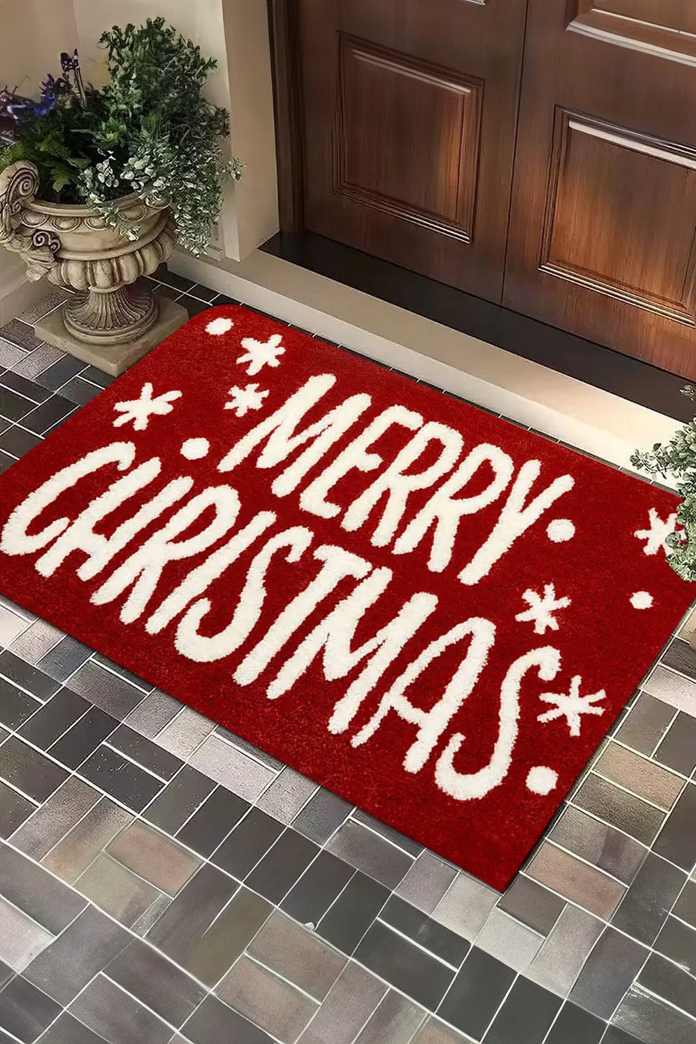 Fiery Red 40*60cm Merry Christmas Print Absorbent Microfiber Entrance Mat