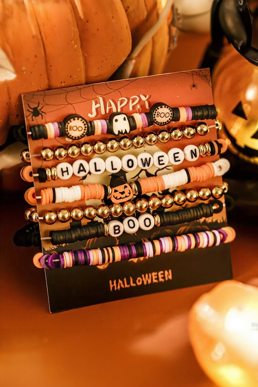Russet Orange Playful 7pcs Halloween Bracelet Set