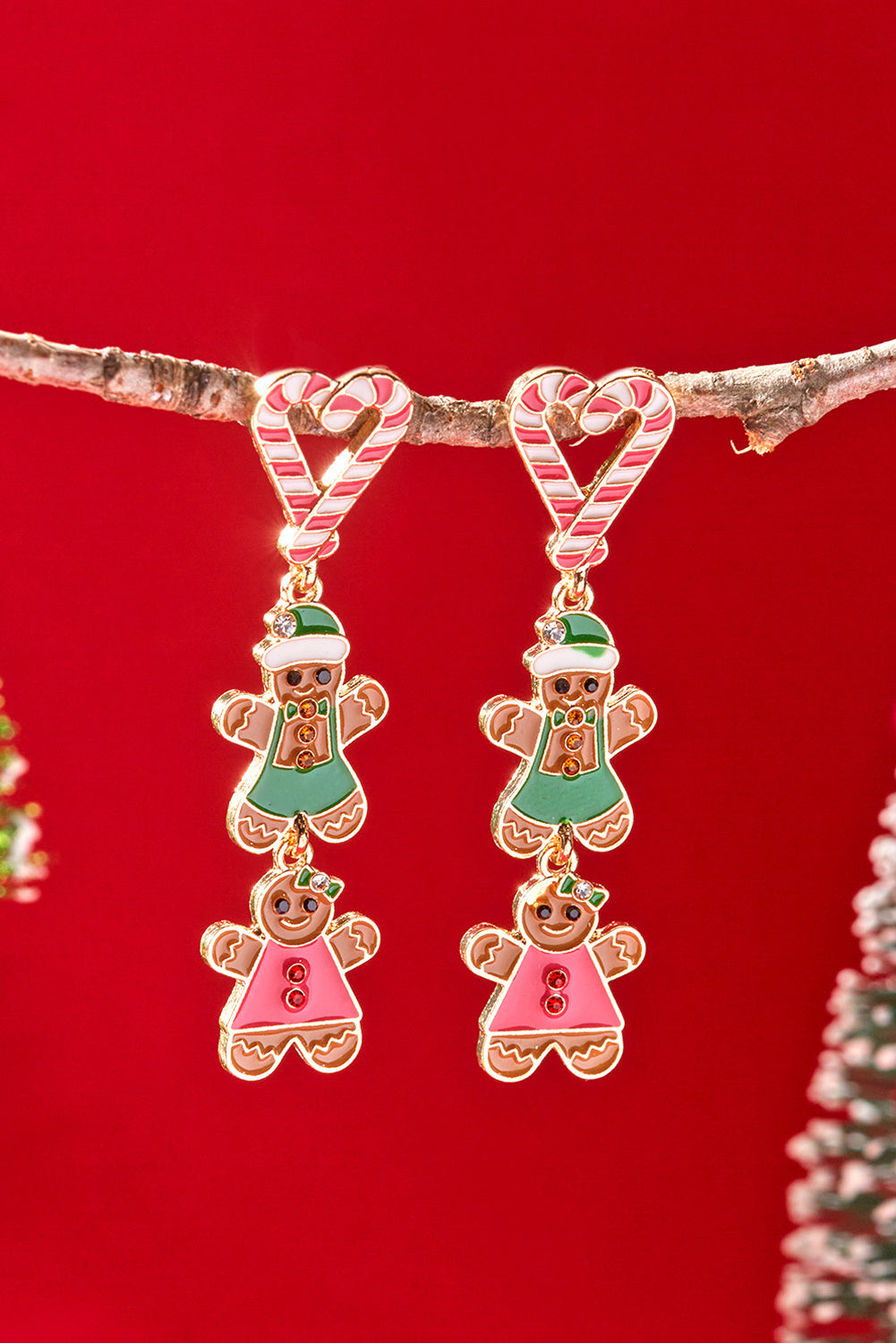 Thai Curry Gingerbread Man Candy Cane Heart Pendant Christmas Earrings