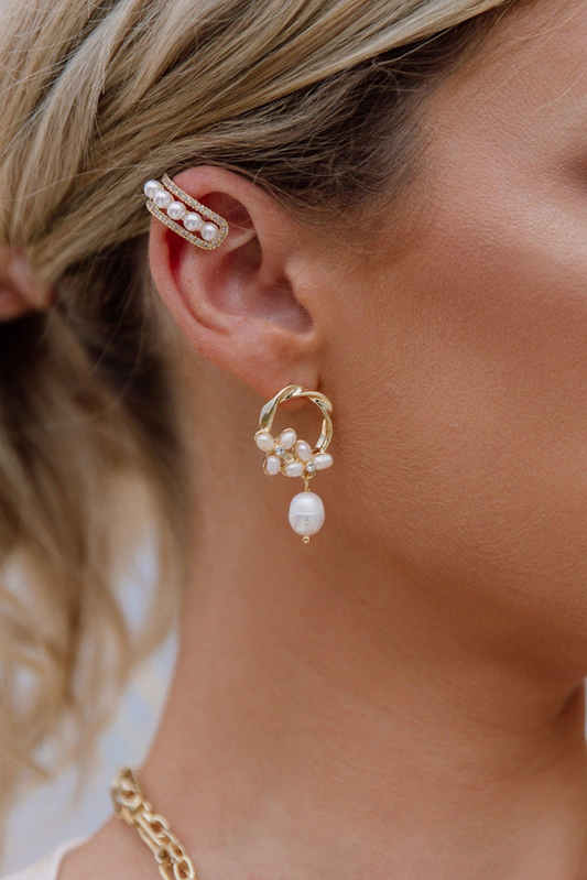 Gold Plated Hoop Pearl Casual Wear Stud Earring