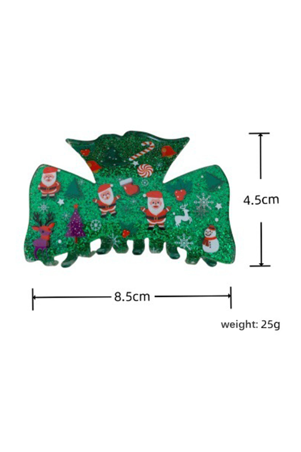Dark Green Christmas Theme Printed Glister Hair Claw Clip