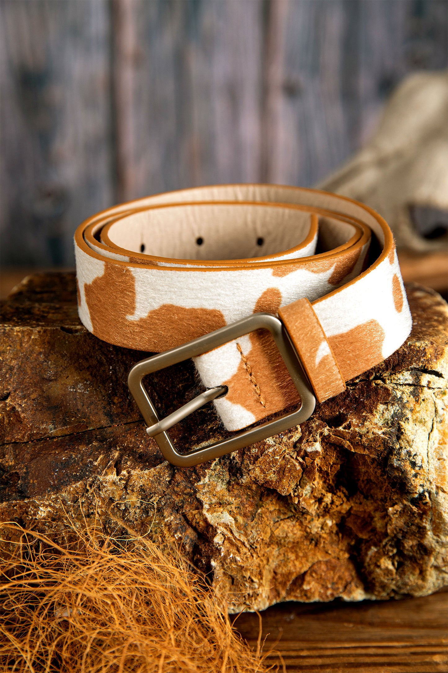 Jurassic Gold Animal Print Calf Hair PU Leather Belt