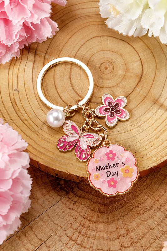 Bonbon Mothers Day Butterfly Flower Pearl Charm Alloy Keychain