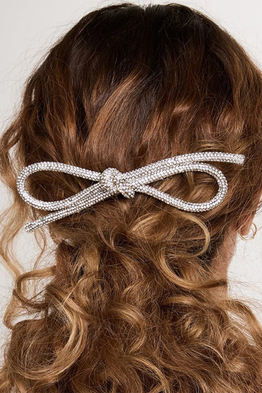 Silvery Rhinestone Bow Tie Hair Clip