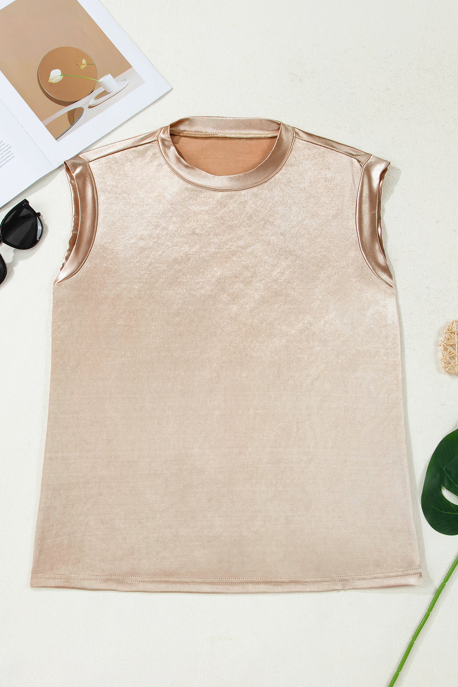 Gold Round Neck Metallic Tank Top