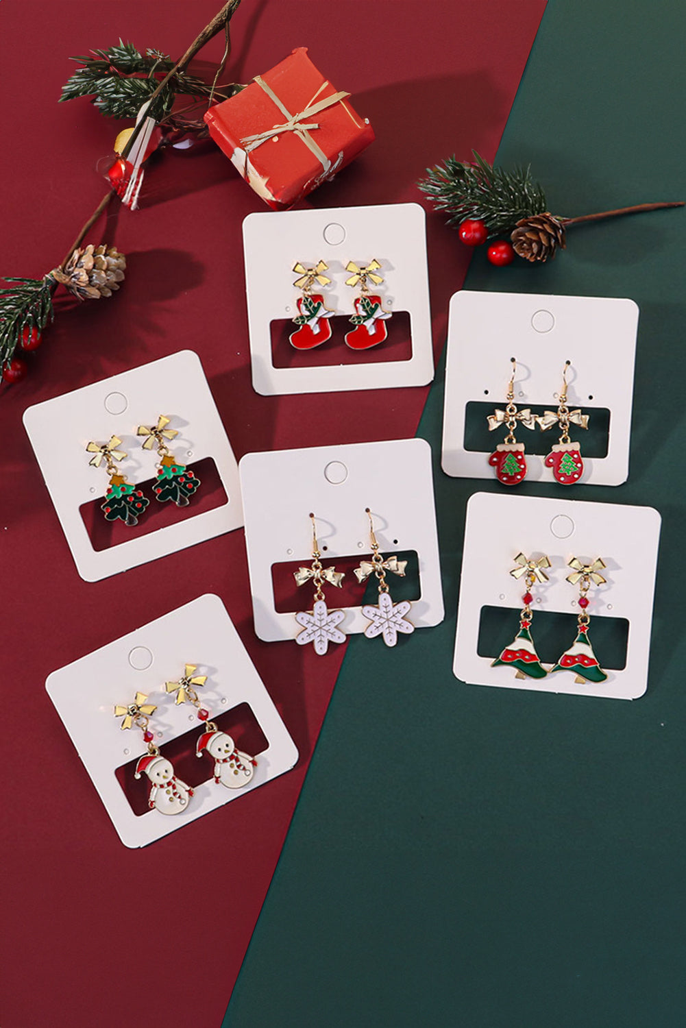 Gold Plated Bow Christmas Gloves Hook Dangle Earrings