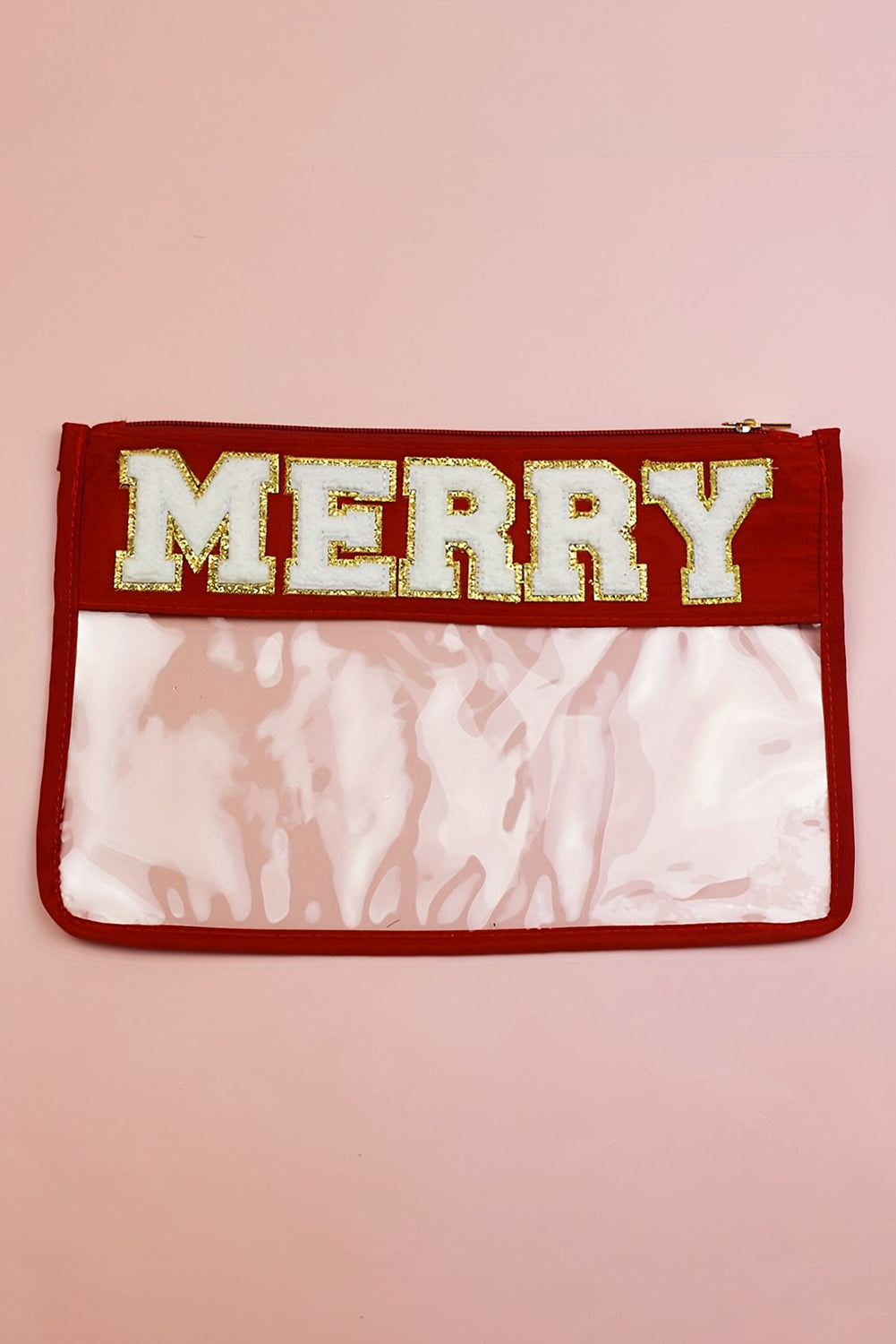 Red MERRY Contrast Trim Clear Makeup Bag