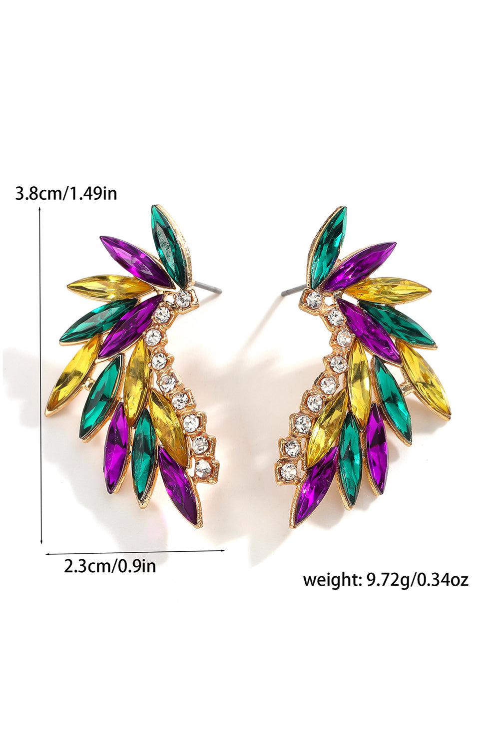 Gold Mardi Gras Rhinestone Crystal Inlay Stud Earrings