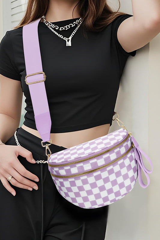 Phalaenopsis Checkered Print Wide Strap Large Crossbody Bag