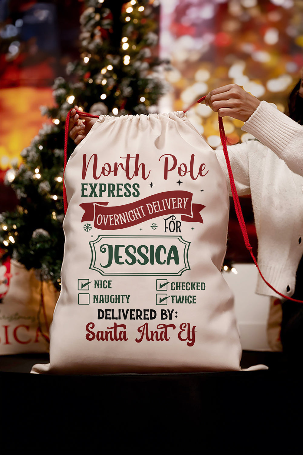 White North Pole Express Christmas Gift Delivery Canvas Sack