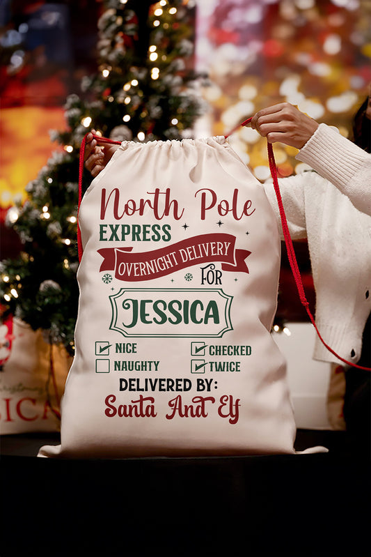White North Pole Express Christmas Gift Delivery Canvas Sack