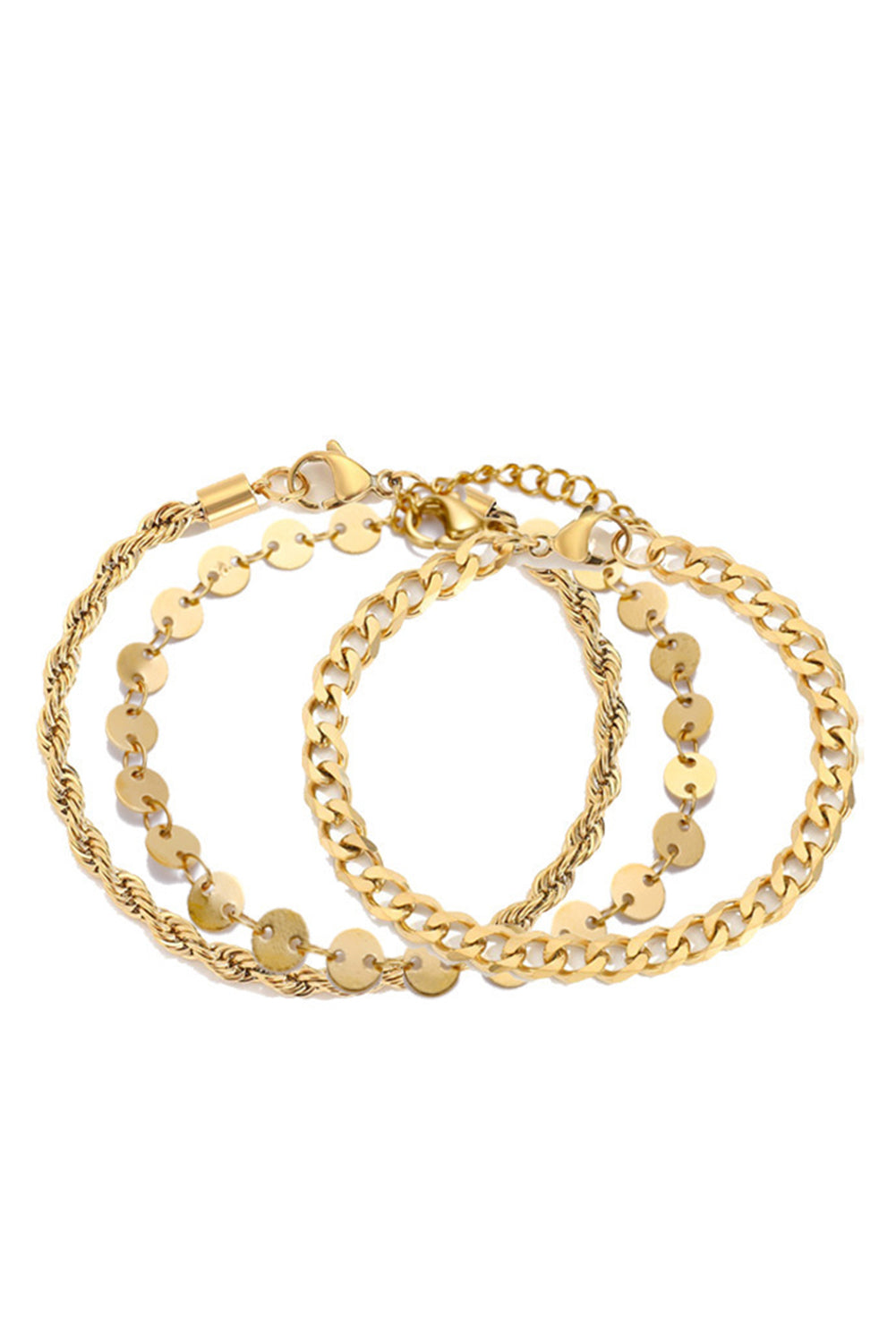 Gold 3Pcs Disc Plated Adjustable Chain Bracelet Set