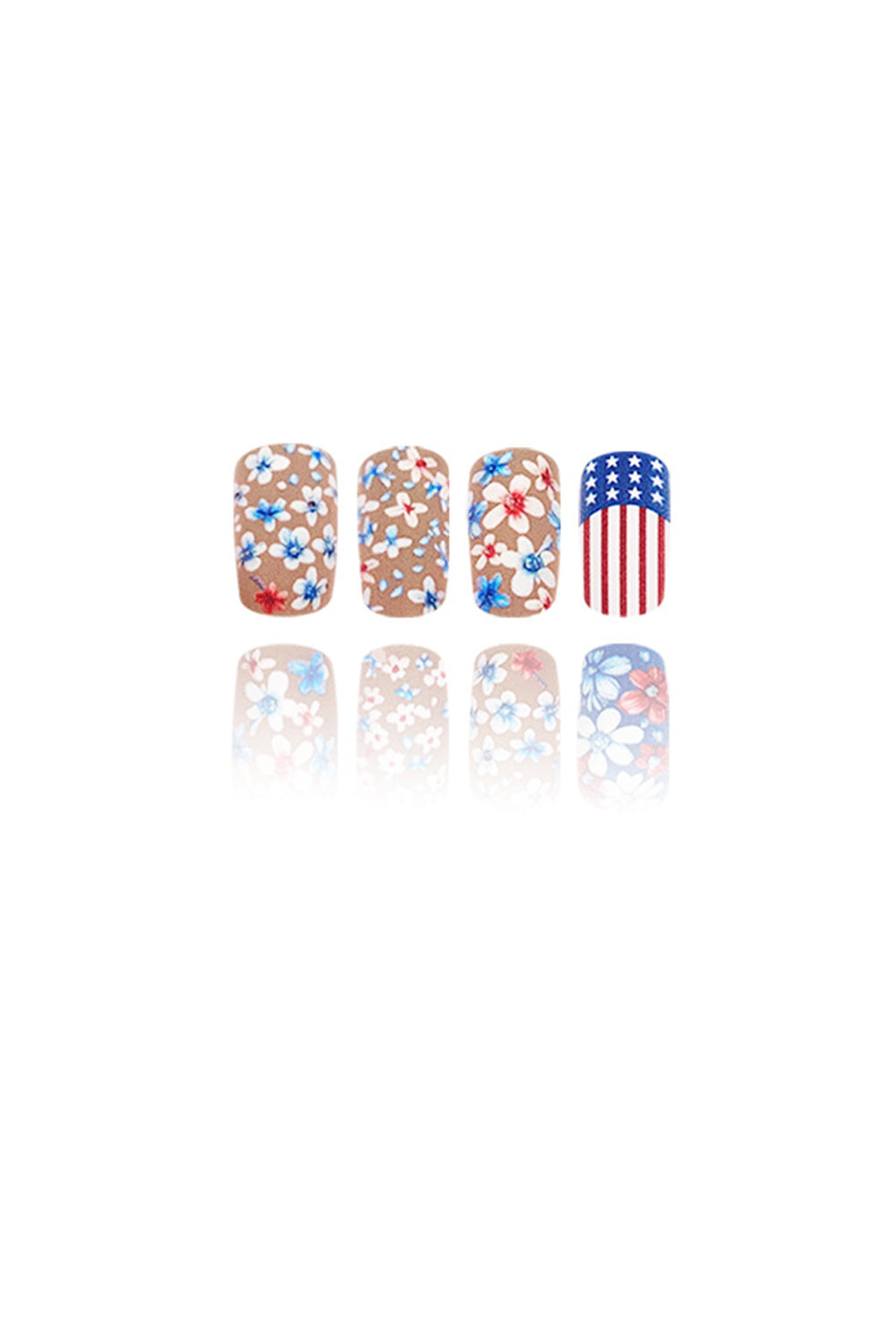 Sky Blue American Flag Flower Print Square False Nails