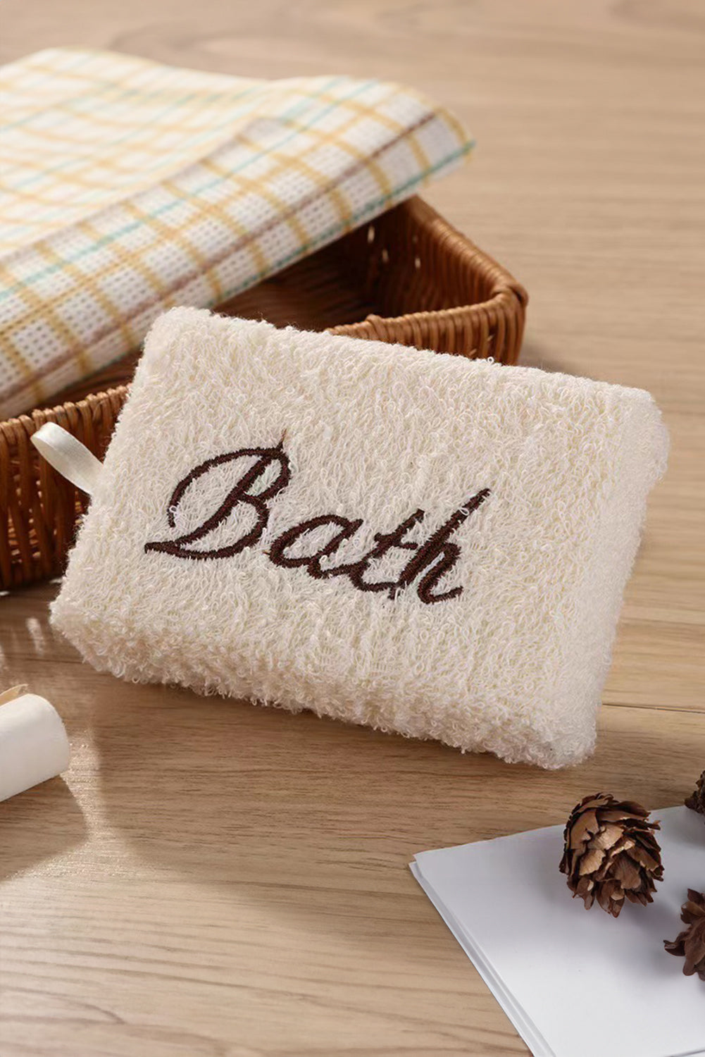 White 1pcs Loofah Sponge Bath Wipe