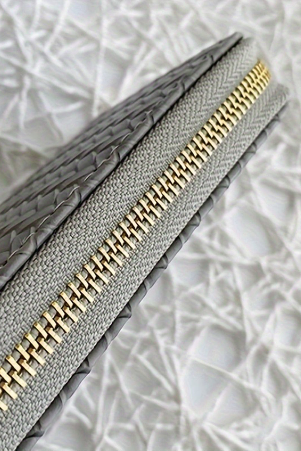 Medium Grey Woven Textured Zip Around Long Wallet