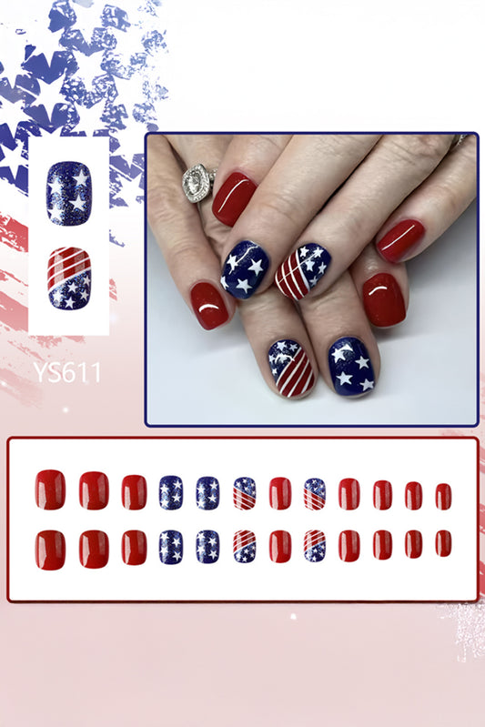 Dark Blue 24pcs American Flag Short Square Nail Stickers