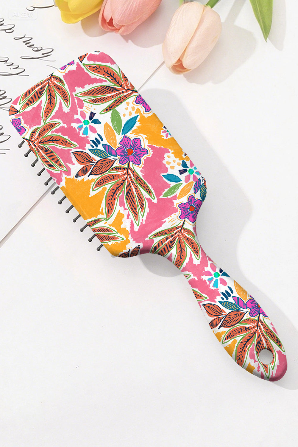 Rose Red Boho Vacation Floral Print Large Cushion Paddle Comb