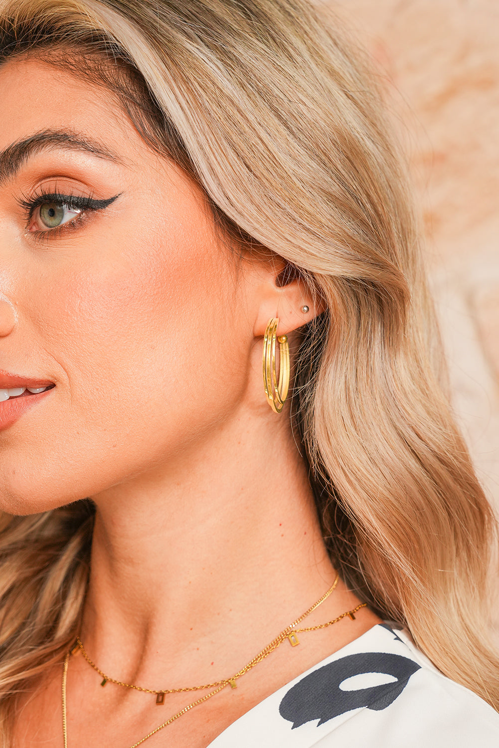 Gold Minimalist Plated Alloy Triple Hoop Earrings