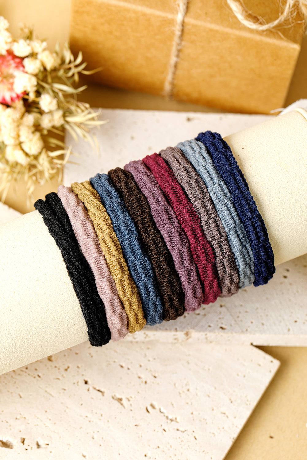 Black 10pcs/pack Elastic Textured Hair Tie
