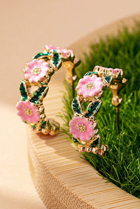 Gold Flower Pattern C-shape Plated Alloy Earrings