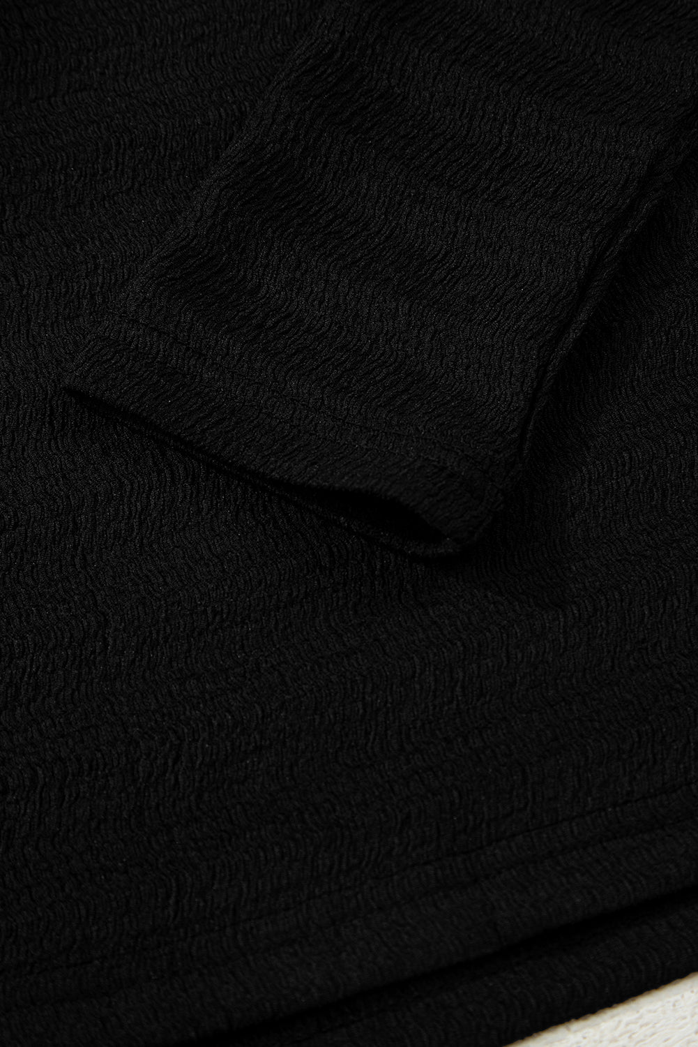 Black Textured Twist Front V Neck Long Sleeve Slim Solid Color Top