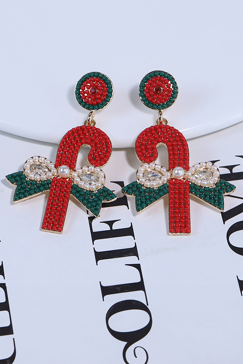 Racing Red Christmas Sweet Candy Canes Beaded Earrings