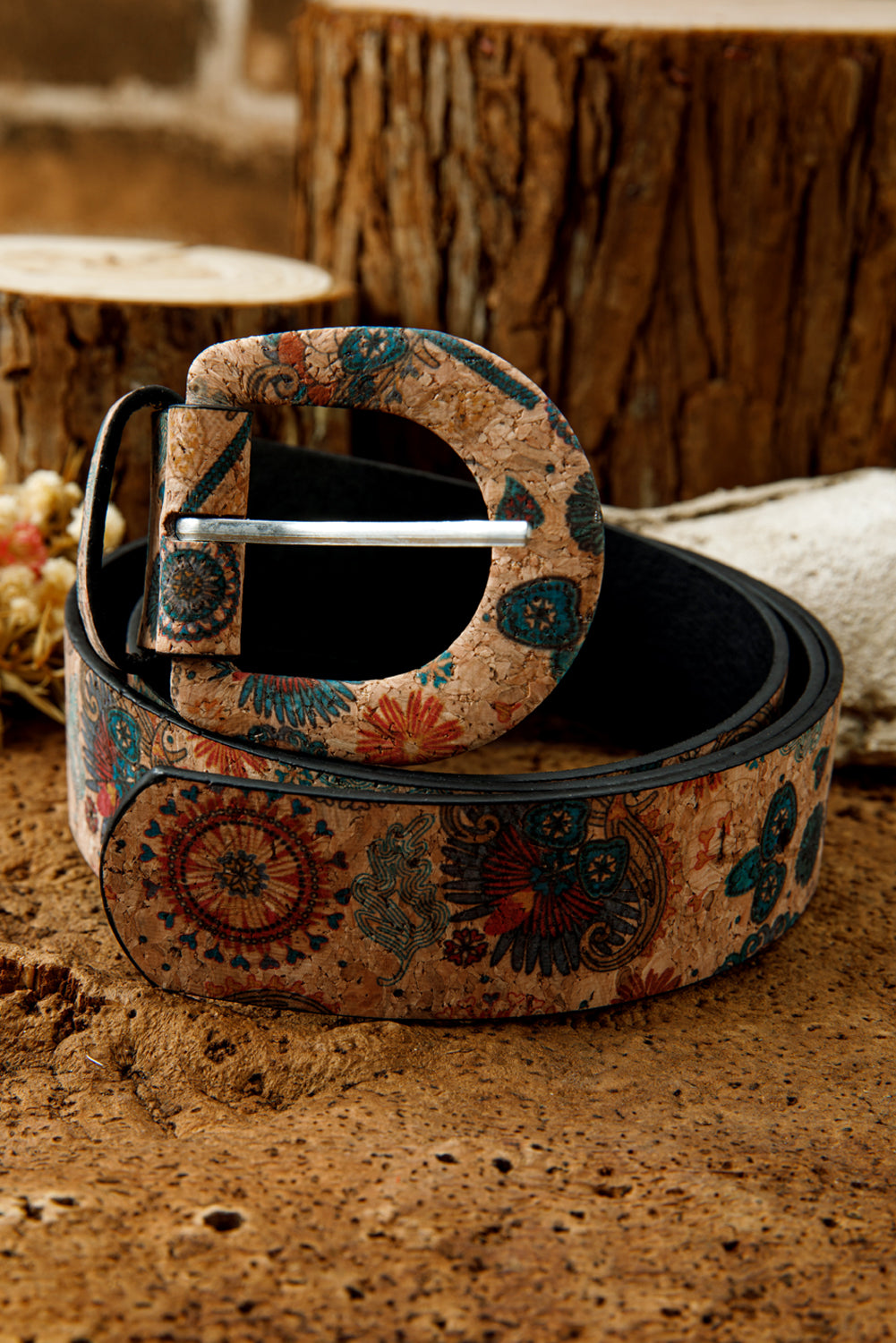 Cinnamon Western Vintage Floral Print PU Faux Leather Waist Belt