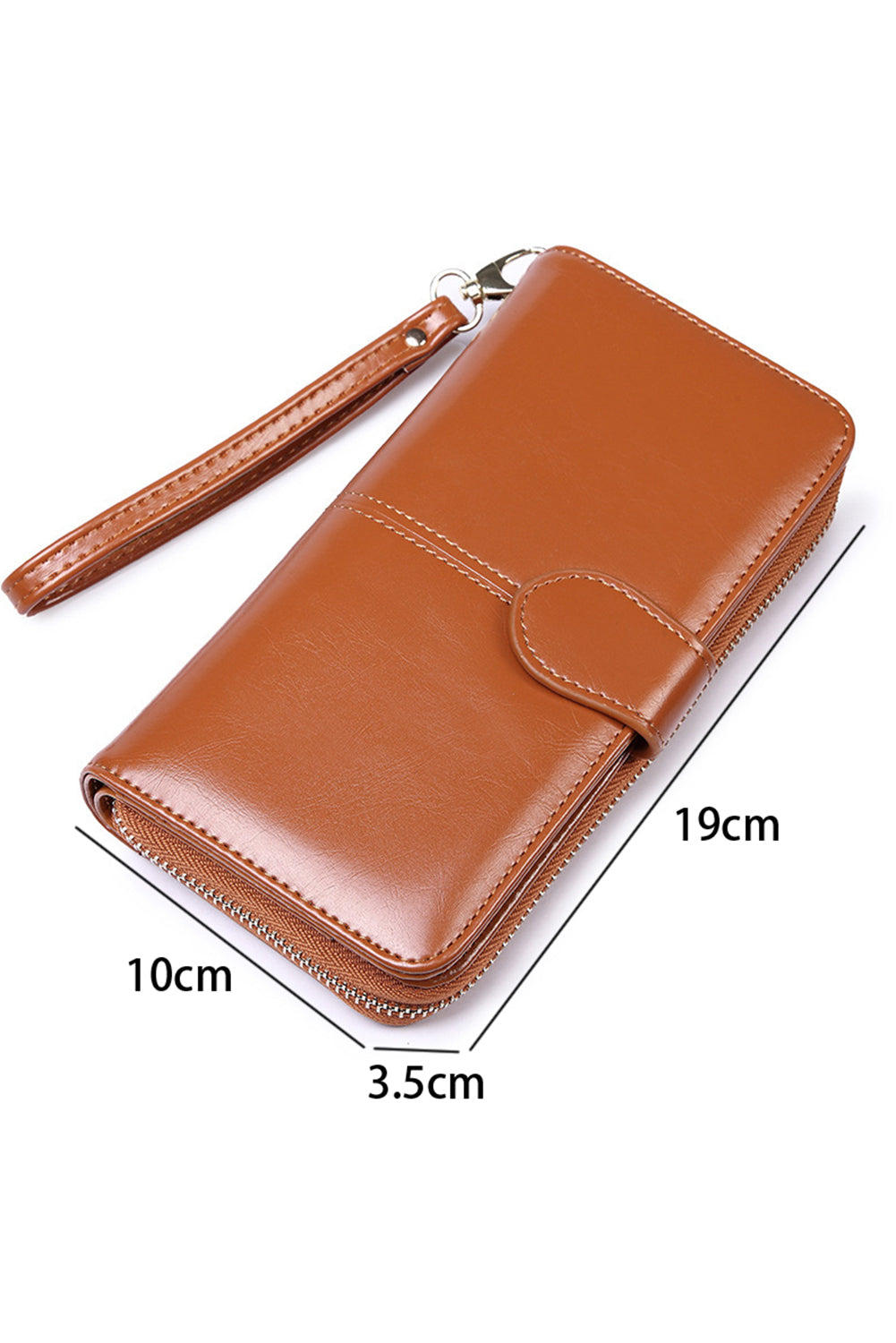 Cinnamon Faux Leather Zip Around Wrist Strap Long Wallet