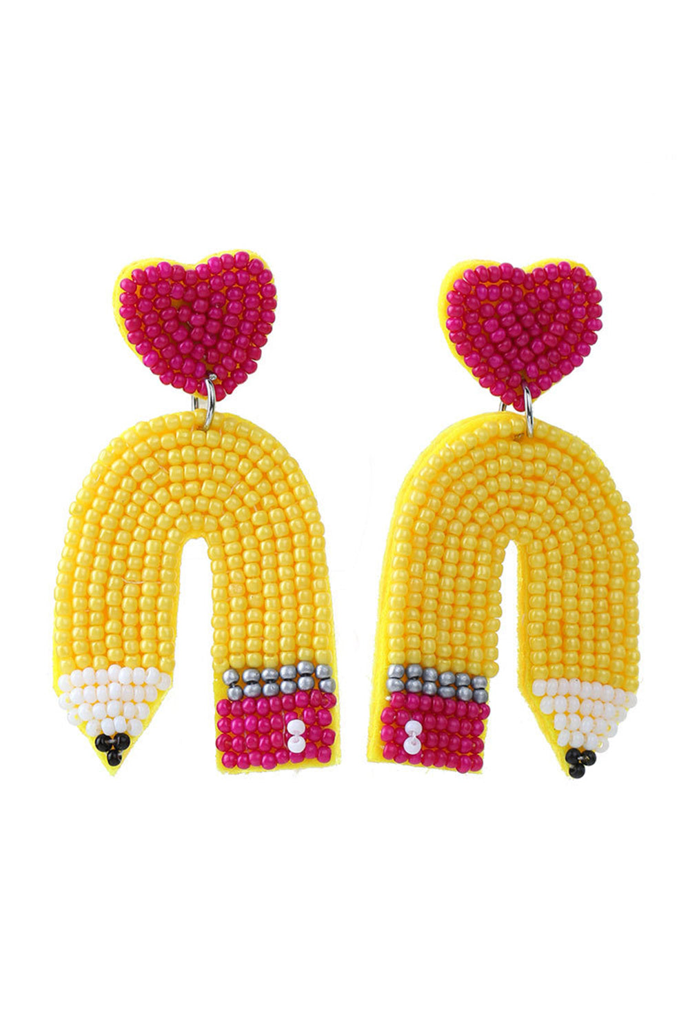 Yellow Heart Shape Pencil Rice Bead Drop Earrings