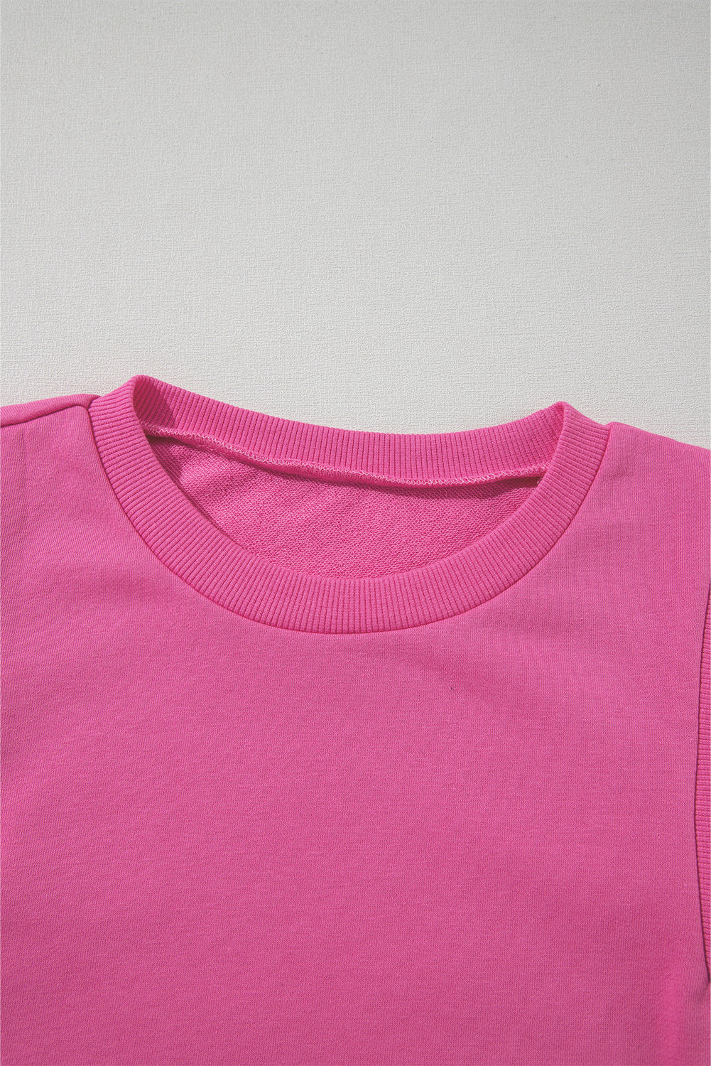 Bright Pink Textured Patchwork Round Neck Sweatshirt