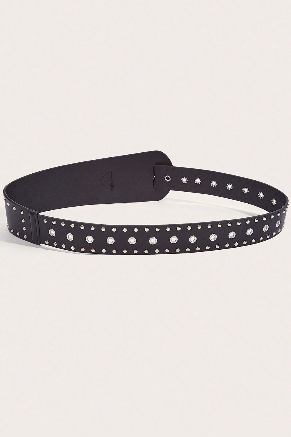 Black Vintage Studded PU Leather Wide Waist Belt