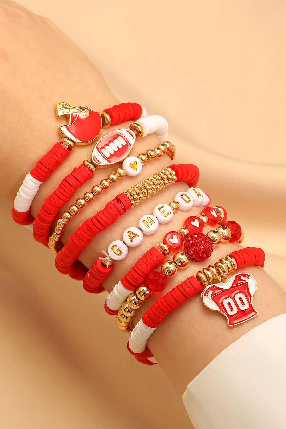 Fiery Red 8pcs Game Day Fashion Stackable Bracelet Set