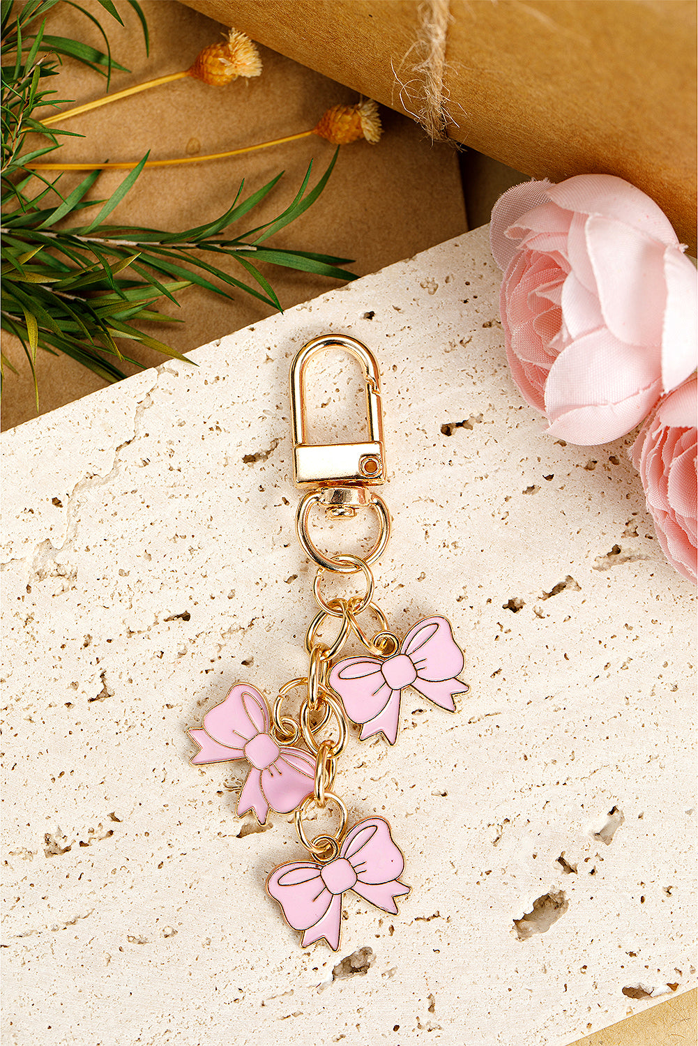 Pink Bow Knot Shape Charms Plated Alloy Keychain