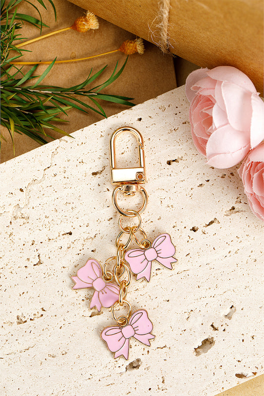 Pink Bow Knot Shape Charms Plated Alloy Keychain