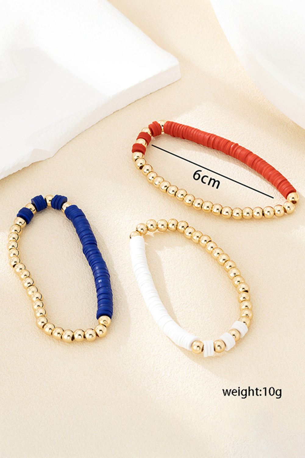 Gold US Flag Theme Beaded Triple Layer Bracelets