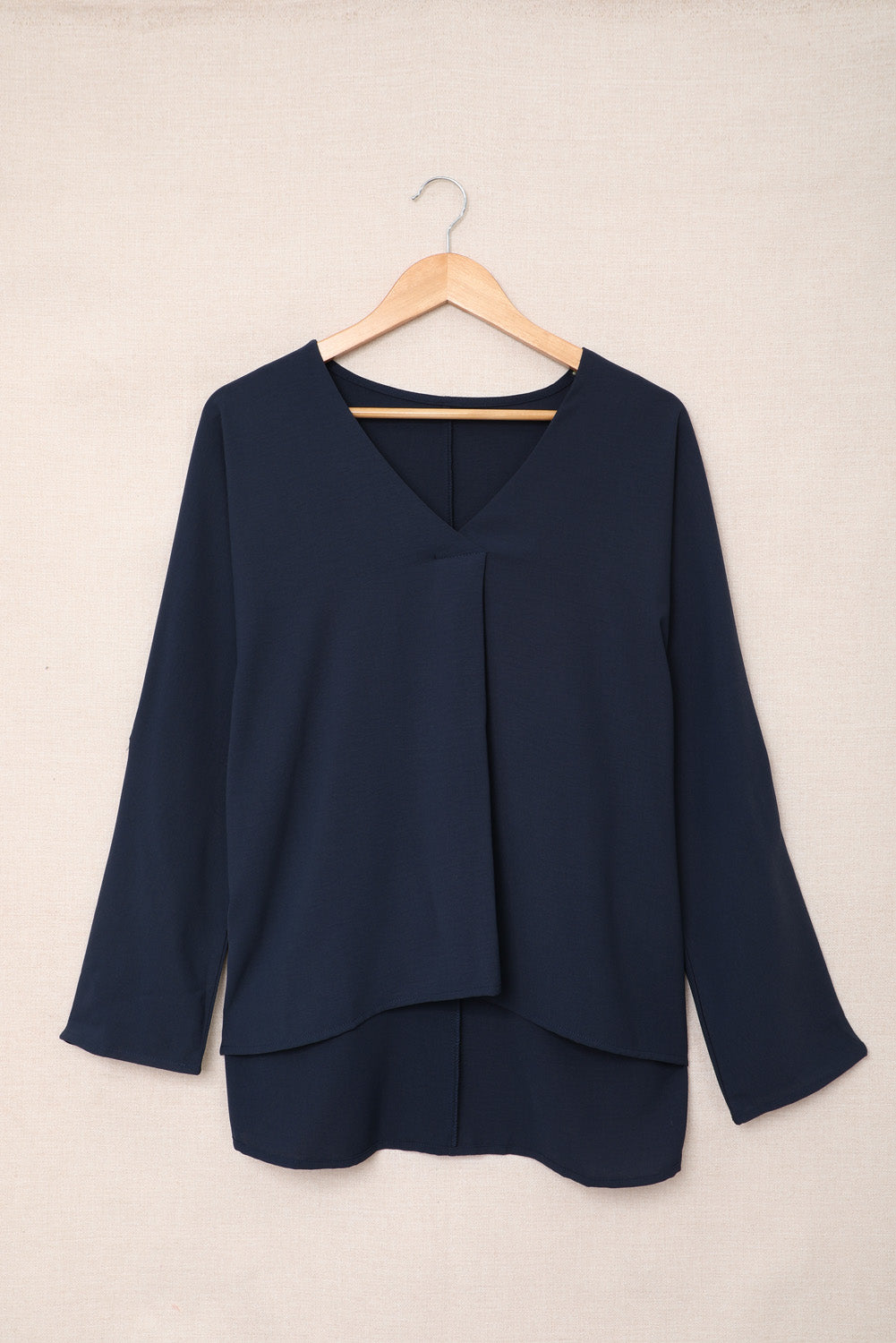 Blue V Neck 3/4 Sleeve High Low Hem Shirt