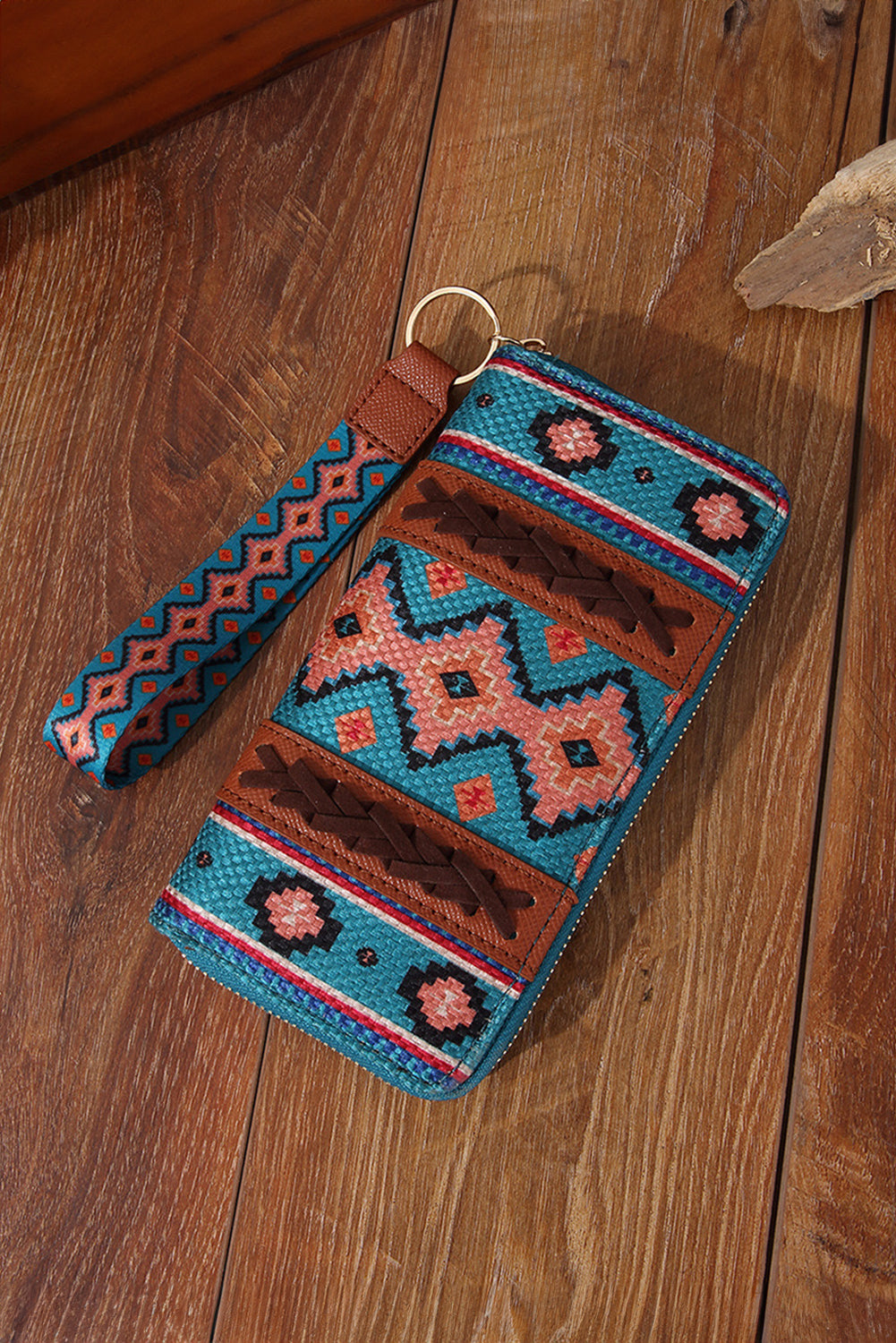 Ashleigh Blue Western Aztec Print PU Leather Wristlet Wallet