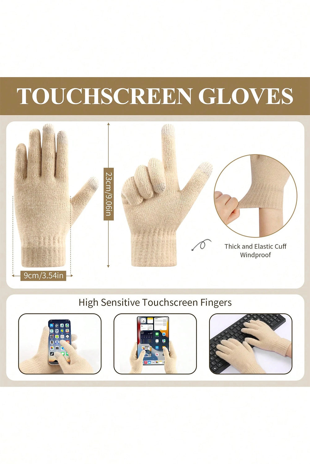 White Fleece Liner Beanie Hat Scarf and Gloves 3pcs Winter Set