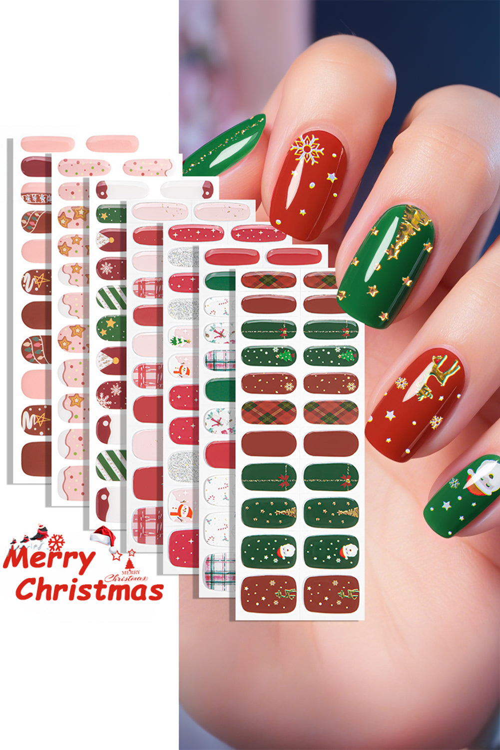 Fiery Red 22pcs Christmas Fashion Mixed Tone Gel Nail Sticker Set